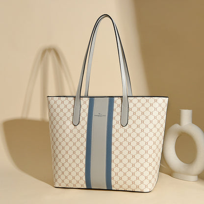 2025 Tote bag  retro big bag fashion printing simple shoulder bag large capacity high sense contrasting color women's bag