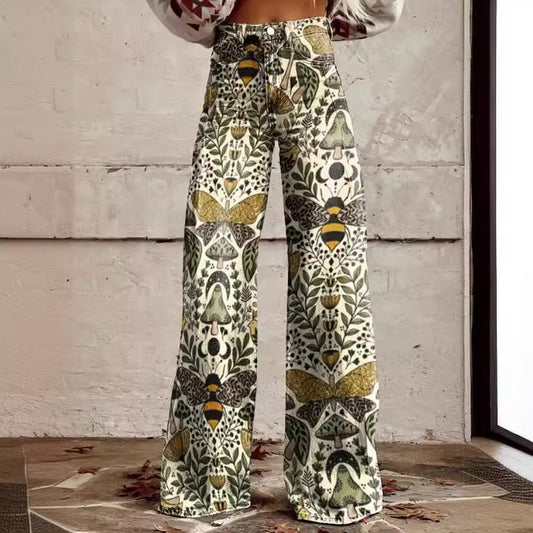 flowersverse HOTan and NEWn Foreign Trade plus Size Casual Pants Thin Imitation Jeans Wide Leg Pants 3D  Hot Selling Women's Pants