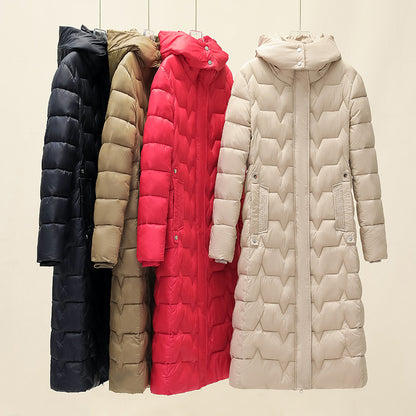European and American foreign trade wave sewn hooded cotton-padded clothes for women's winter extended over-knee cotton clothes thickened cold-proof jacket