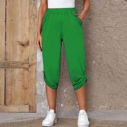 FLOWERSVERSE  European American Summer New Temu  Wish Hot Sale Fashion Casual Cropped Trousers with an Elasticated Waist Women