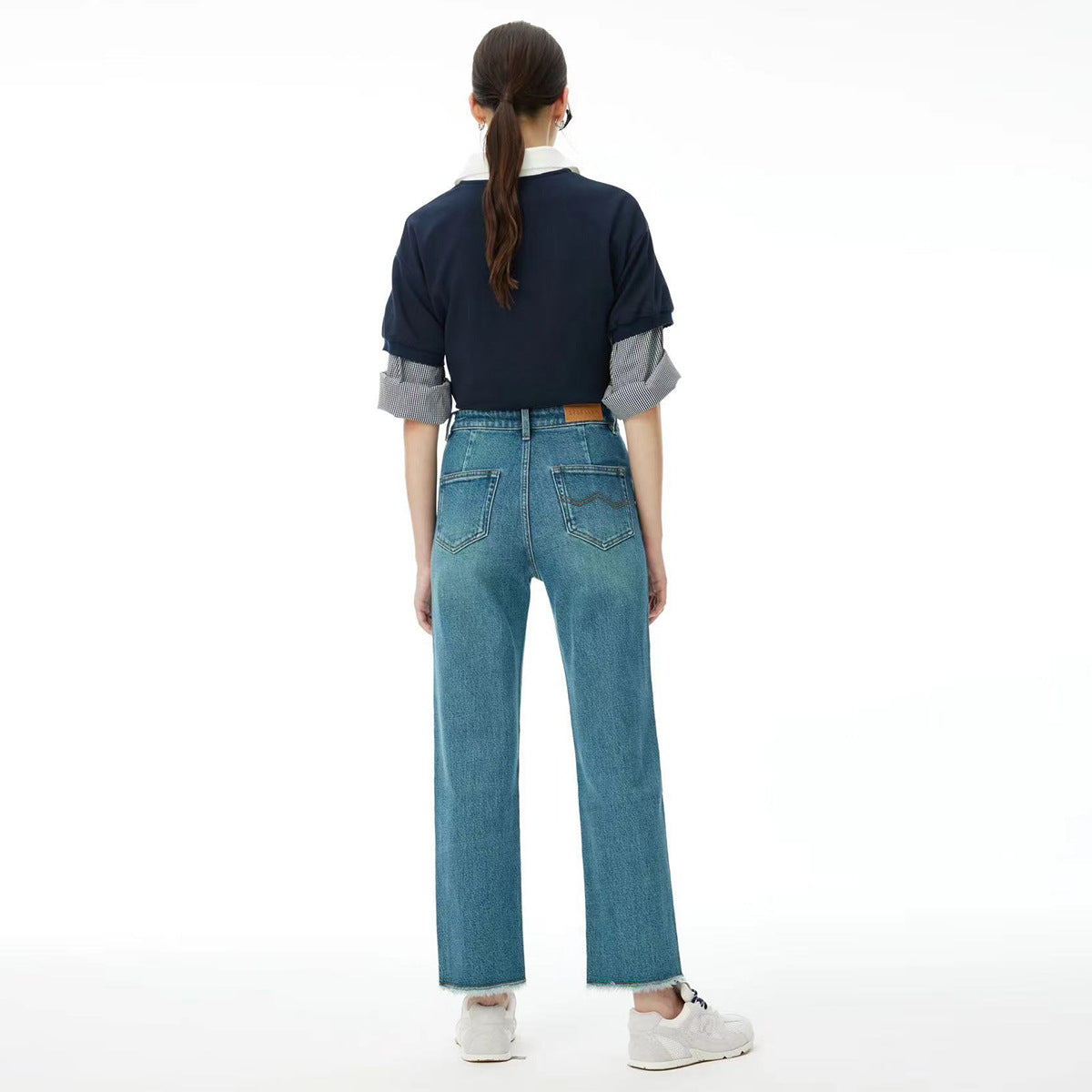 2025 popular autumn and winter new Khmer baguette pants women's high waist blue nine-point pants slim fashion versatile jeans women