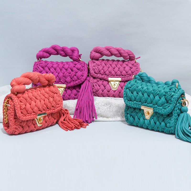 FLOWERSVERSE  Xuan Ya Hand-Woven Women's Handbag Color Bag Women's Crossbody Chain Bag Cross-Border Handbag