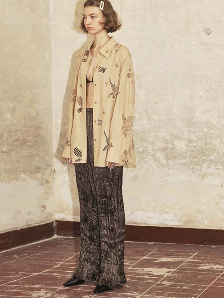 Siyuan I * C niche linen hand-embroidered hollow design long-sleeved shirt women's summer new loose top 7779