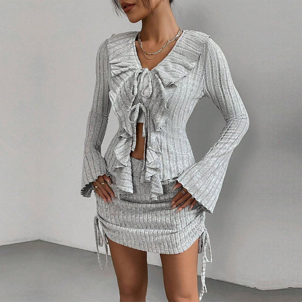 FLOWERSVERSE 2025 New Popular trade women's clothing, sexy and elegant fashion suit, autumn and winter new fungus edge slim two-piece set