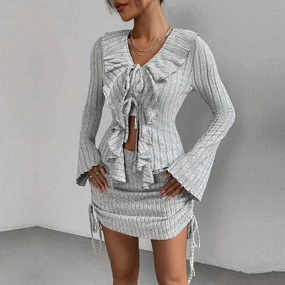 FLOWERSVERSE 2025 New Popular trade women's clothing, sexy and elegant fashion suit, autumn and winter new fungus edge slim two-piece set