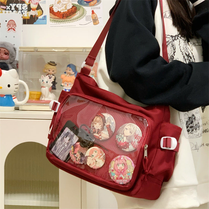 FLOWERSVERSE 2025 Cute college style girl messenger bag Japanese ins student pain bag large capacity casual tie board messenger bag single shoulder