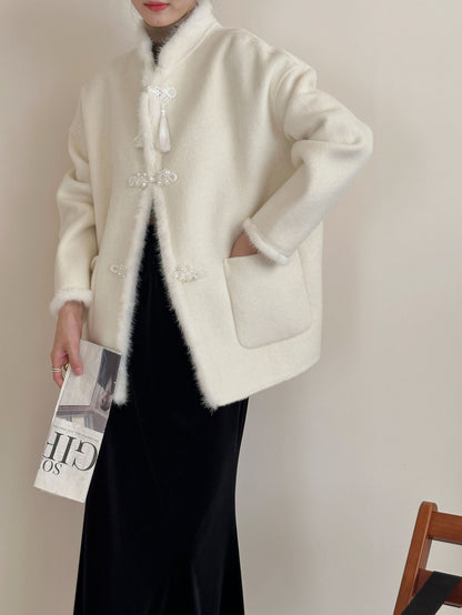 2025 All-wool national style shoulder sleeves stand-up collar buckle double-sided cashmere coat high-end woolen coat women's autumn and winter new