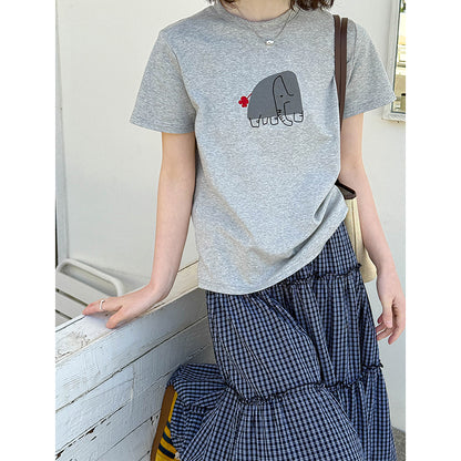 2025  Spring New Printed Short Sleeve T-Shirt Women's Autumn Inner Loose Casual Hot Bottom Top 90621