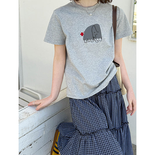 2025  Spring New Printed Short Sleeve T-Shirt Women's Autumn Inner Loose Casual Hot Bottom Top 90621