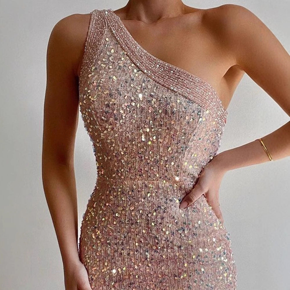 FLOWERSVERSE 2025 New pure desire small wild cat, splicing off-the-shoulder skirt elastic slim grinding temperament hip-wrapped dress