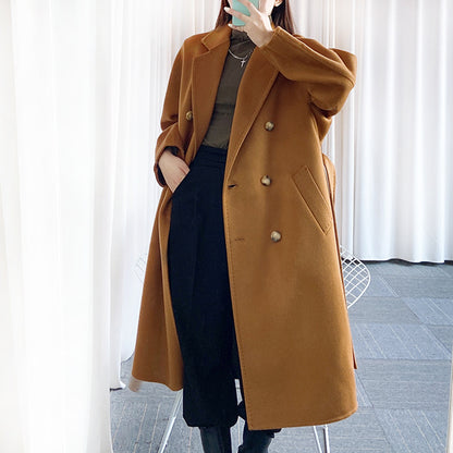 2025 popular new double-breasted double-sided cashmere coat, classic wool thickened women's coat wholesale