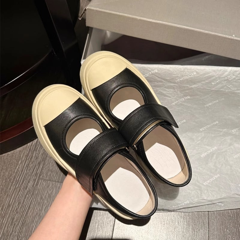 flowersverseZhao Lusi Same Style Canvas Mary Jane Shoes Female Mona All-Match Big Head Nurse Shoes Spring and Summer  Style Platform White Shoes