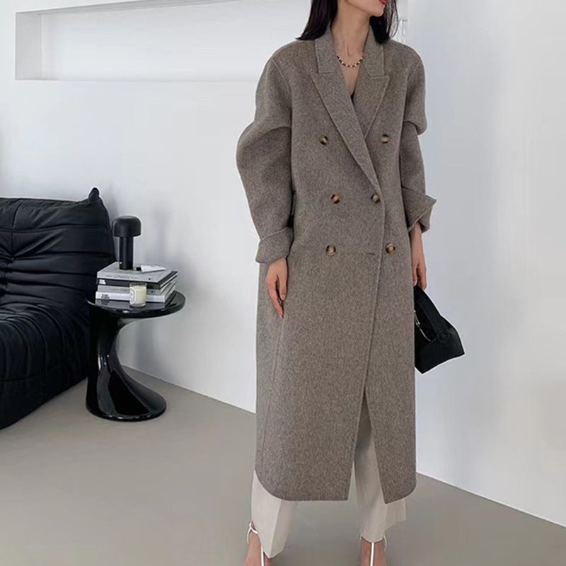 2025 popular popular long-haired suit collar double-sided cashmere coat, double-breasted classic women's coat manufacturer wholesale