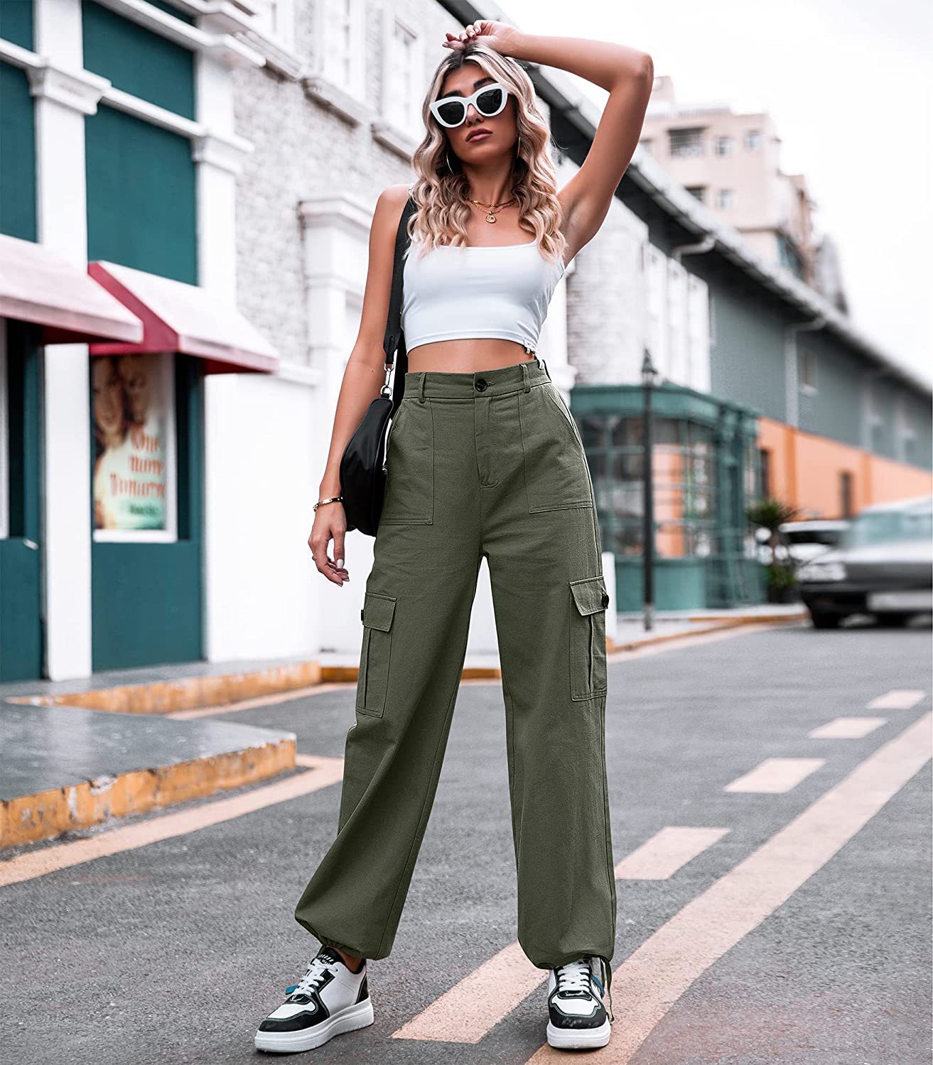 flowersverse Summer New Casual Pants Women's Cotton High Waist Wide-Leg Overalls  HOT and NEW Cross Border Women's Trousers