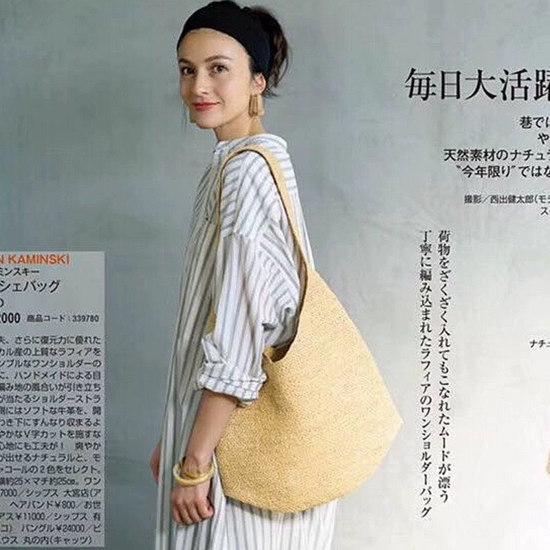 FLOWERSVERSE  Raffia Hand-Woven Bag Ins  Retro One-Shoulder Hand Straw Bag Vacation Beach Bag Women