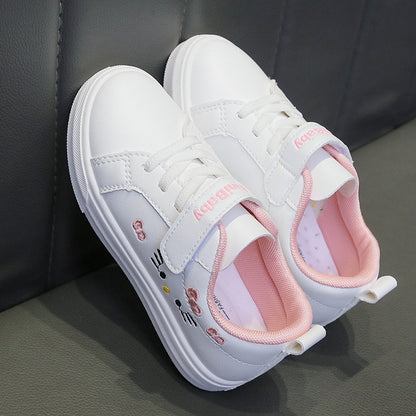 flowersverse Girls' Casual Shoes Sneaker Children's Sneakers Princess Shoes White Medium and Large Kids Shoes Little Girl Student White Shoes