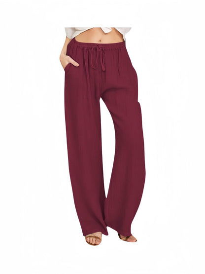 FLOWERSVERSE  Cross-Border Foreign Trade  Temu Women's Casual Trousers Summer Wide Leg Drawstring Loose Wide Leg Pants with Pockets
