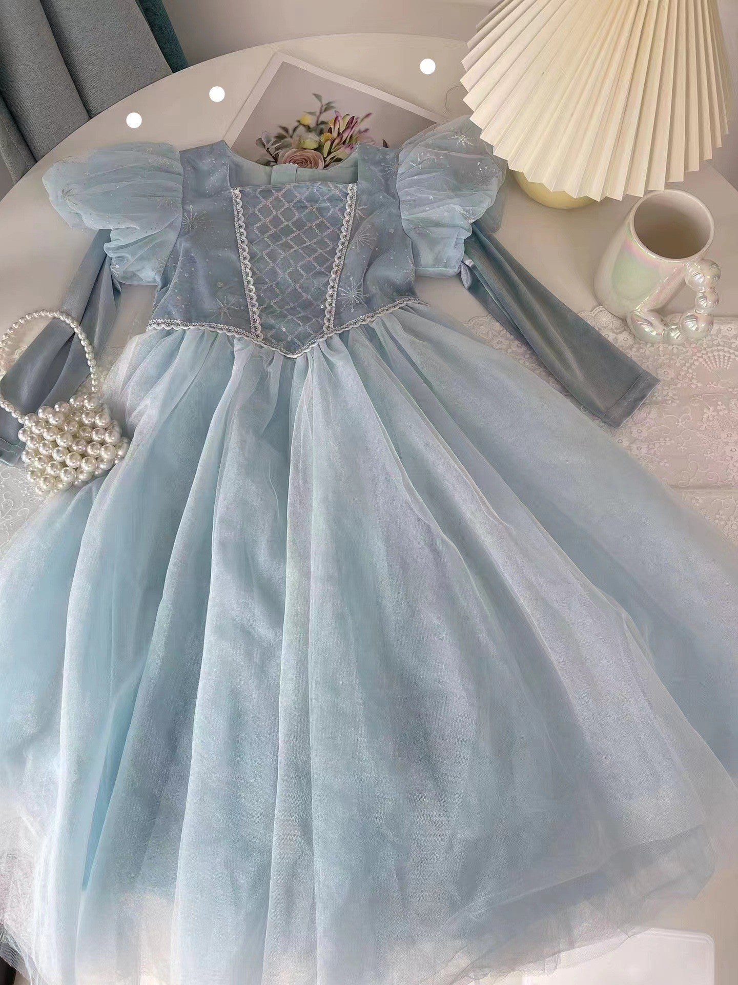 flowersverse Spring New Girls' Frozen Elsa's Princess Dress Dress Snowflake Shawl Birthday Dress Elsa