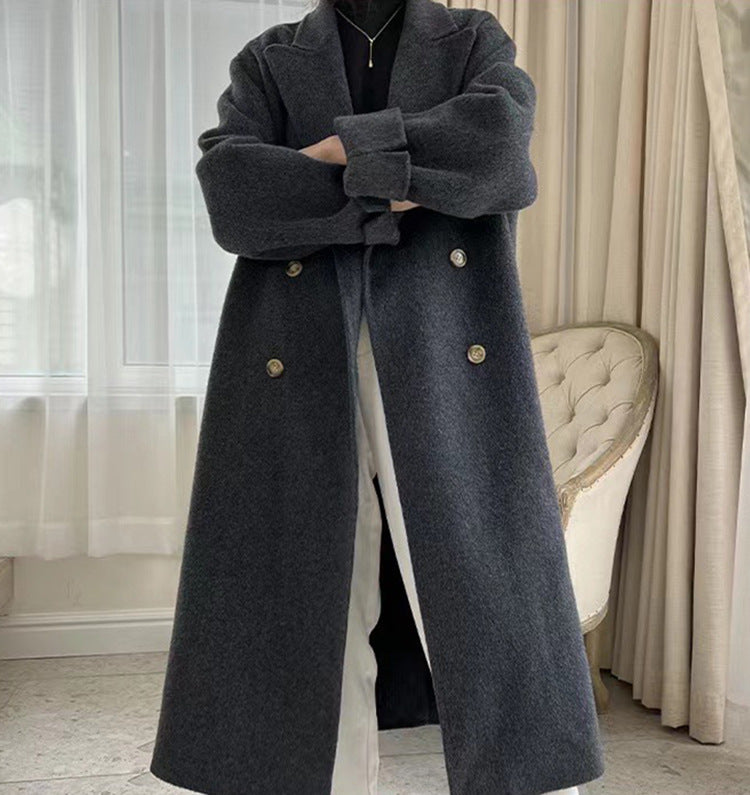 2025 popular popular long-haired suit collar double-sided cashmere coat, double-breasted classic women's coat manufacturer wholesale