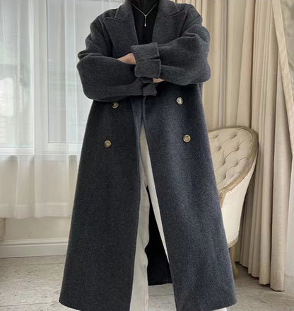 2025 popular popular long-haired suit collar double-sided cashmere coat, double-breasted classic women's coat manufacturer wholesale