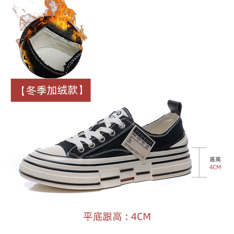 flowersverseWu Jianhao Same Style Black Canvas Shoes for Women  Autumn New Thin Thick Bottom Increased Korean Style Sneakers Pumps Women