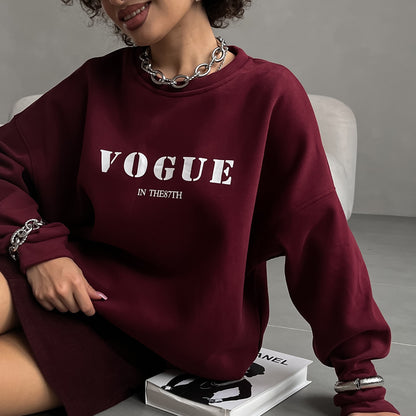Spring  new letter-printed sweater  loose round neck letter-printed women's top ins