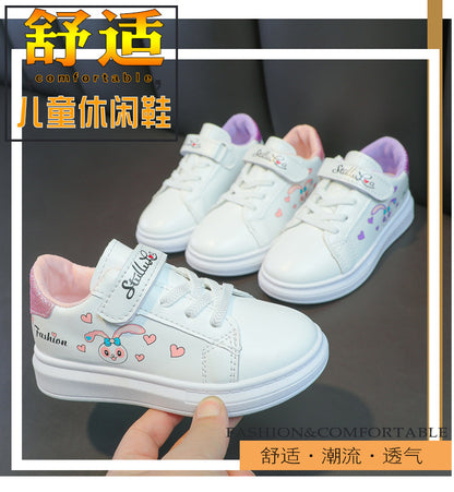 flowersverse New Girls' White Shoes Spring and Autumn Boys' Non-Slip Solid Soled Shoes Thick Sole Height Increasing Children Sneaker