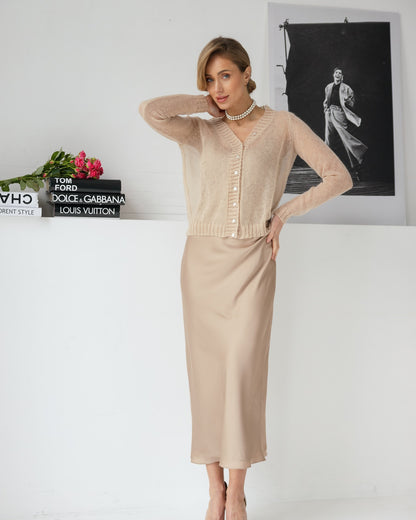 spring new niche  knitted sweater outer wear  New women's clothing fashion perspective long-sleeved top women