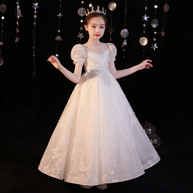 flowersverse Children's Dress  Summer New Host Tulle Tutu Cute Girl Costume for Piano Performance Princess Dress