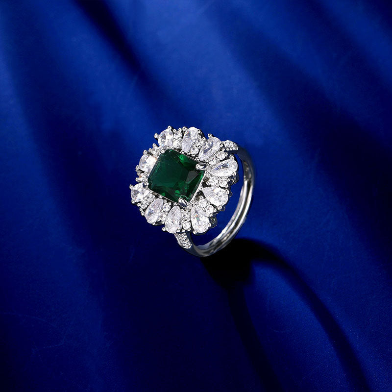 2025 Niche design temperament geometric versatile flower ring new light luxury high-end zircon high-end open ring