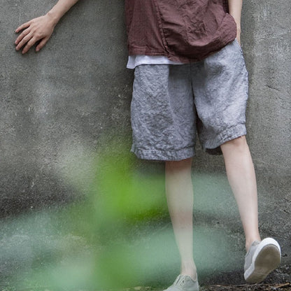 summer refreshing design short casual pants linen breathing mottled literary wide-leg shorts