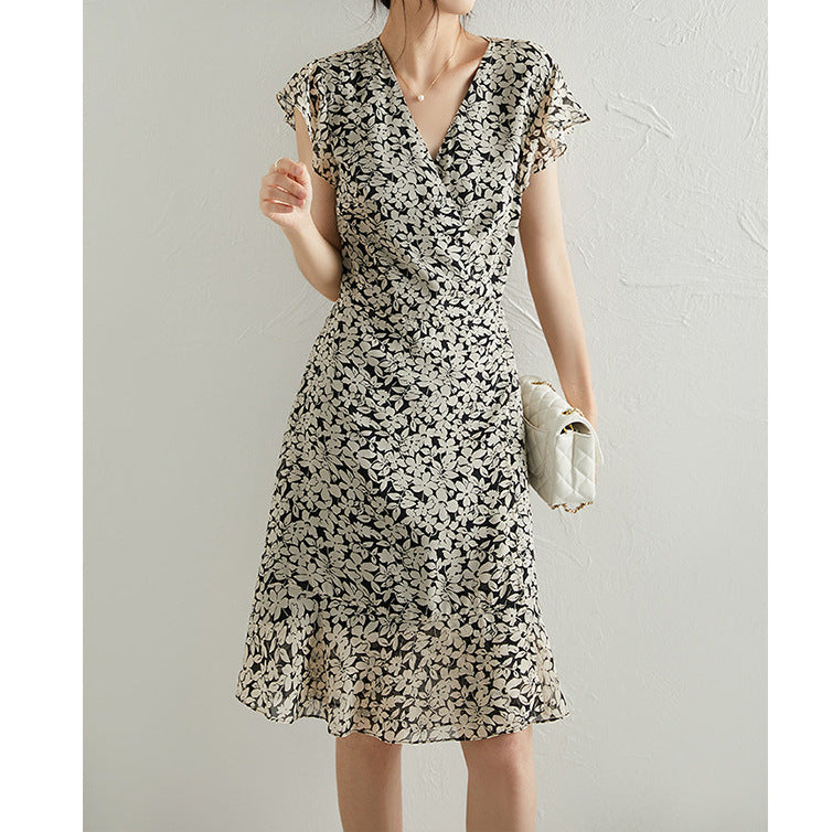 2025 Heavy silk georgette  floral skirt mulberry silk coffee break dress summer dopamine wear women's clothing