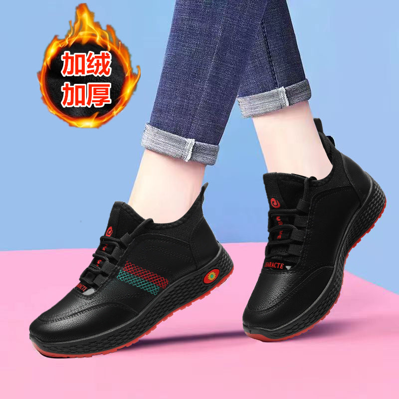 flowersverseNew Women's Shoes Spring Leather Non-Slip Waterproof Casual Shoes Middle-Aged and Elderly Old Beijing Cloth Shoes Comfortable Sneaker