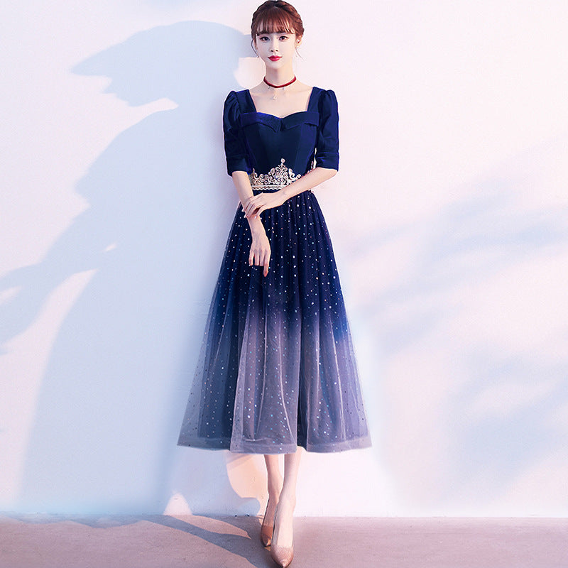 2025 Starry sky evening dress women  new temperament host chorus performance fashion banquet gradual change dress