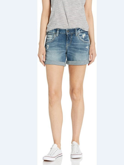 Popular trade elastic hole flanged denim shorts women