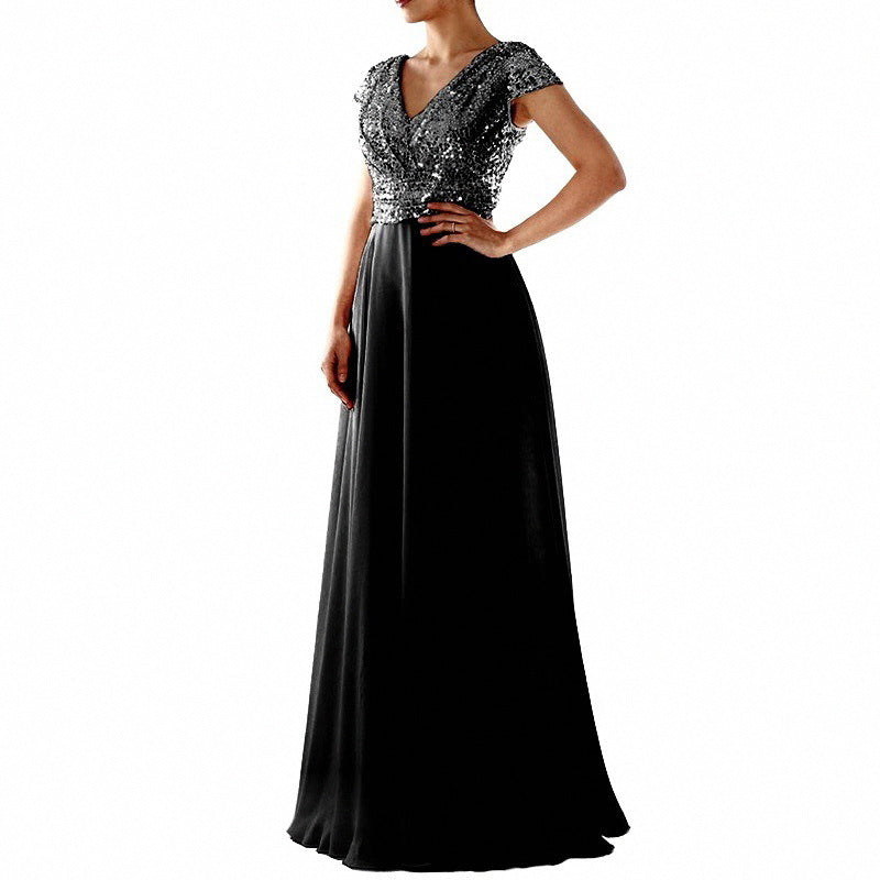 FLOWERSVERSE  spring and summer new Popular trade dress wish  V-neck chiffon splicing evening dress New women's clothing