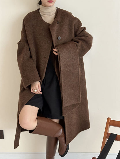 2025 Yak velvet mulberry silk wool single-row multi-button scarf, shoulder-length sleeves, double-sided woolen cashmere coat, no vest.