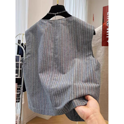Temperament striped sleeveless short outer wear suit vest vest women  summer thin coat top women's trend