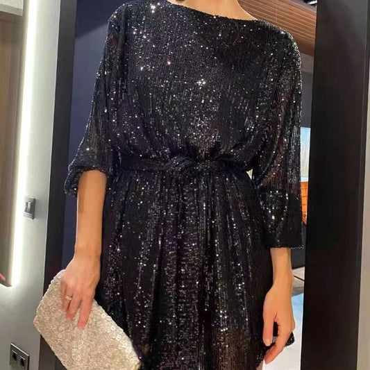 FLOWERSVERSE New 2025 independent station   holiday party sparkling bead dress small dress dress