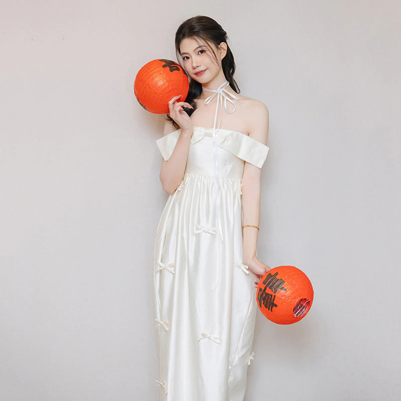 2025 light wedding dress bridal high-end niche tube top satin white morning gown engagement certificate bow dress skirt