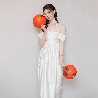 2025 light wedding dress bridal high-end niche tube top satin white morning gown engagement certificate bow dress skirt