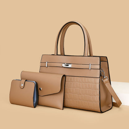 2025 hot-selling popular new fashion temperament stone pattern handbag,  retro large-capacity three-piece women's bag