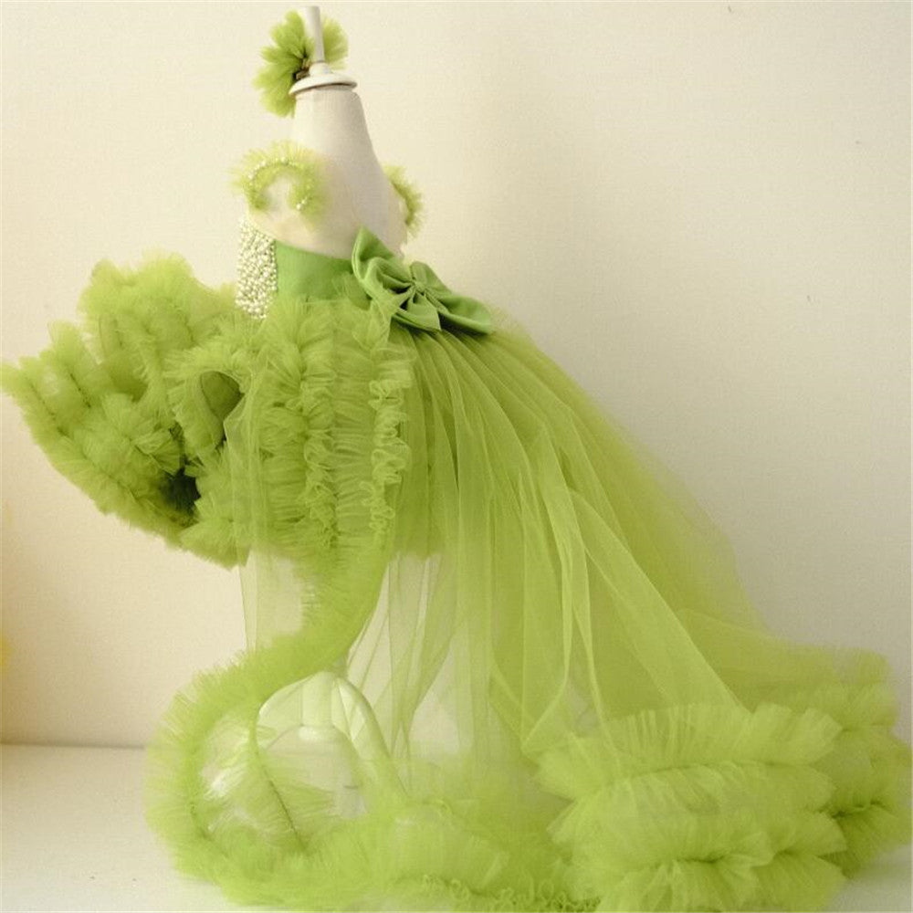 flowersverse European and American Girls' Dress  New Fairy Sweet Small Trailing Host Model Catwalk Show Children Costume