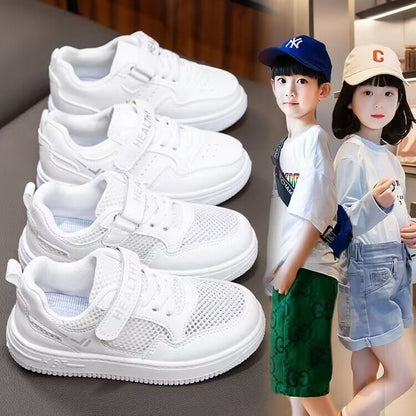 flowersverse No Refund Only for School Designated White Shoes Children's Mesh Boys Girls' Sneakers Medium and Large Children's Leather All-Match Casual