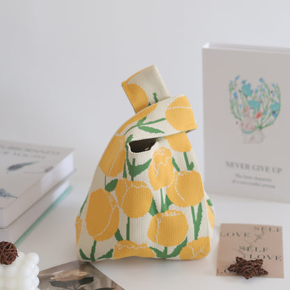 FLOWERSVERSE  INS Internet Hot New Handbag Women's Knitted Bag Japanese and Korean Style All-Match Hand Carrying Casual Tote Bag Factory Wholesale