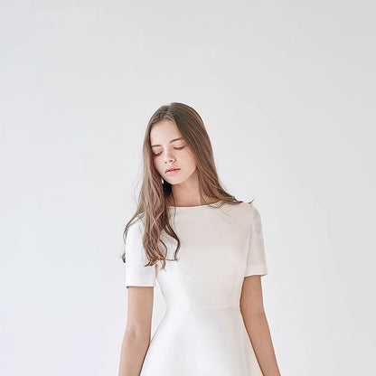 2025 satin minimalist light wedding dress short sleeve zipper crew neck daily certificate outdoor travel photography slim satin dress