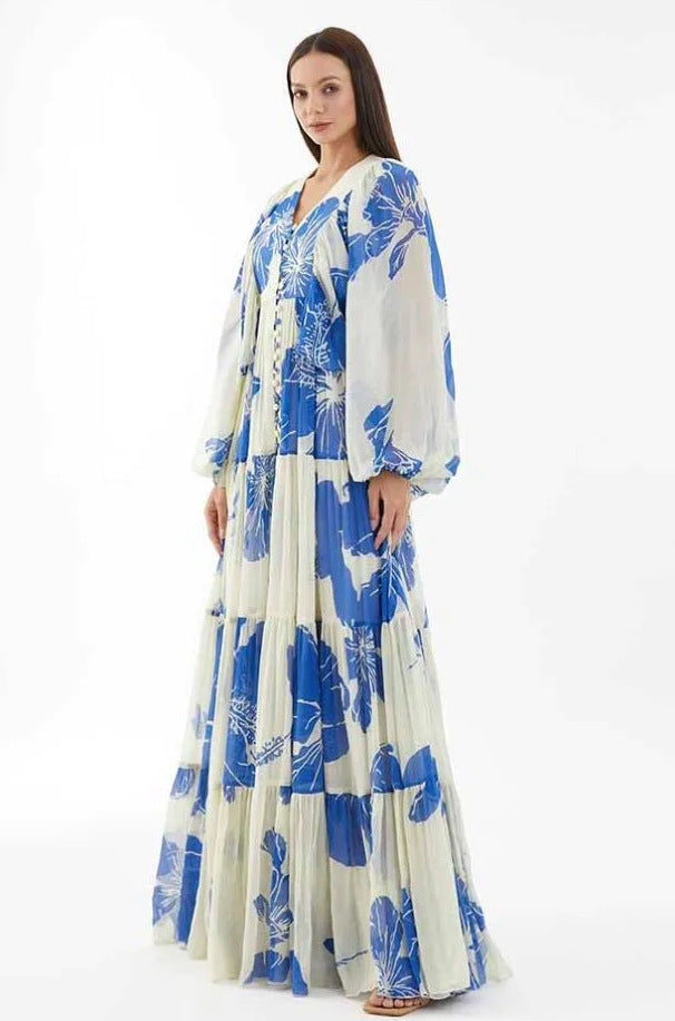 FLOWERSVERSE New cross-border new long-sleeved 2025 women's clothing fashion printing fairy long temperament evening dress dress