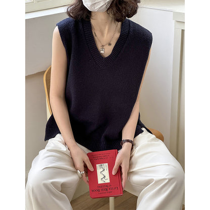 2025  Spring New Simple V-Neck Vest Casual Bottom Versatile Loose Knitted Sweater 669-1