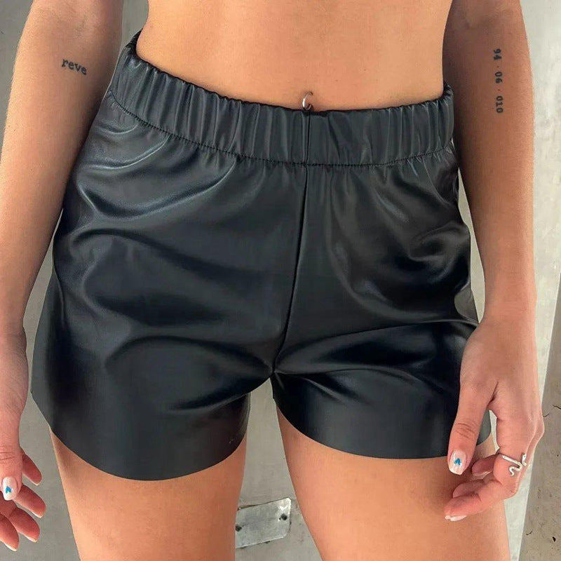 New  women's clothing popular fashion new solid color waist PU leather shorts leather pants children's pants