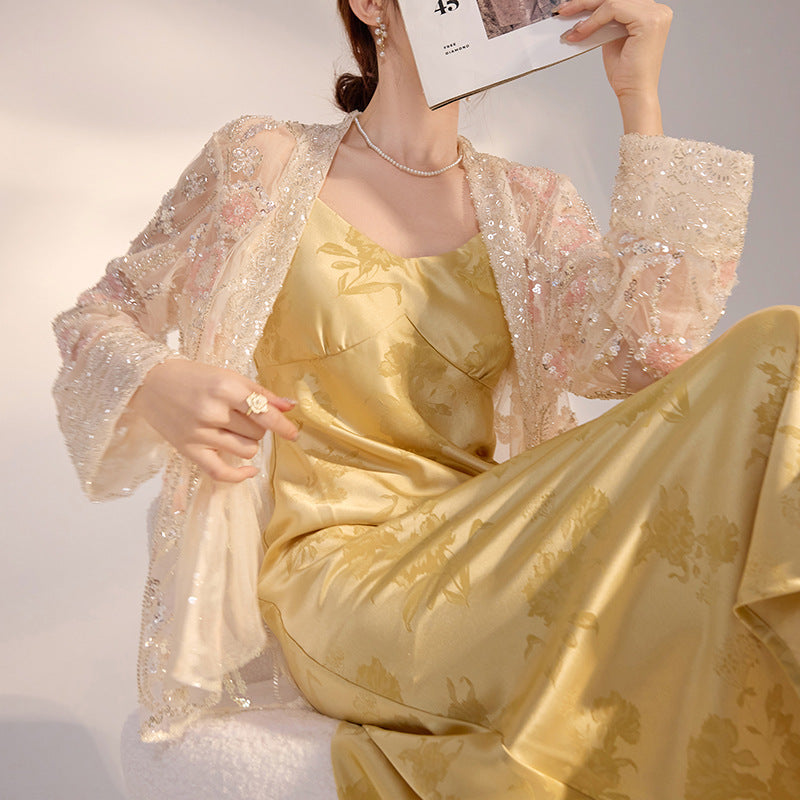 summer new national style fashion sequined jacquard hollow thin high-end jacket top women's M5026